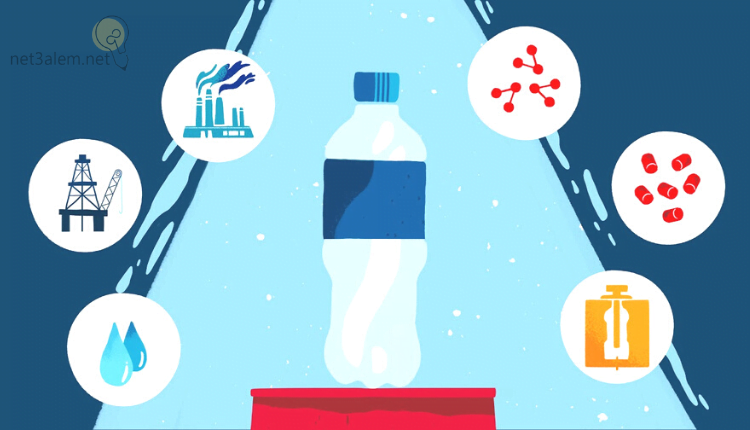 صنع البلاستيك في المنزل؛ دليل سريع وشامل وأهم 3 طرق لتشكيله 2 مراحل تصنيع البلاستيك صور لخلفية زرقاء يوجد بها زجاجة مياة بلاستيك