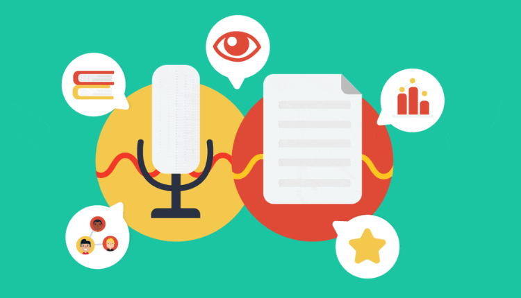 افضل مواقع الربح من التفريغ الصوتي؛ أهم 3 برامج مستخدمة في النسخ 3 تفريغ ملف صوتي خلفية خضراء عليها رسوم توضيحية بها ميكرفون