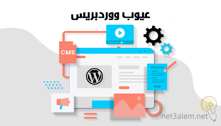 ما هو الووردبريس؛ أبرز 8 مواصفات ومميزات لمنصة WordPress يجب معرفتها 3 أخطاء منصة الوردبريس صورة بها شاشة كرتونبة عليها لوجو الوردبريس وحولها علامة الاعدادات