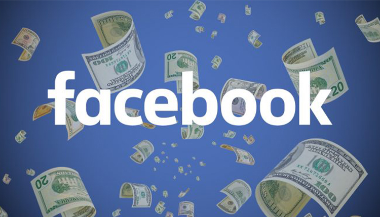 الكسب من التطبيقات المجانية صورة بها دولارات وفي المنتصف مكتوب facebook