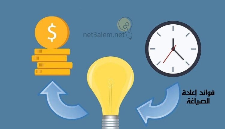 اسرار اعادة صياغة المقالات؛ أبرز 5 نصائح تسهم في تحقيق ذلك بطرق سهلة وبسيطة 2 أهمية إعادة الصياغة: صورة ساعة ولمبة وعملة الدولار موصوعة على كتب يربط بينهم سهمين