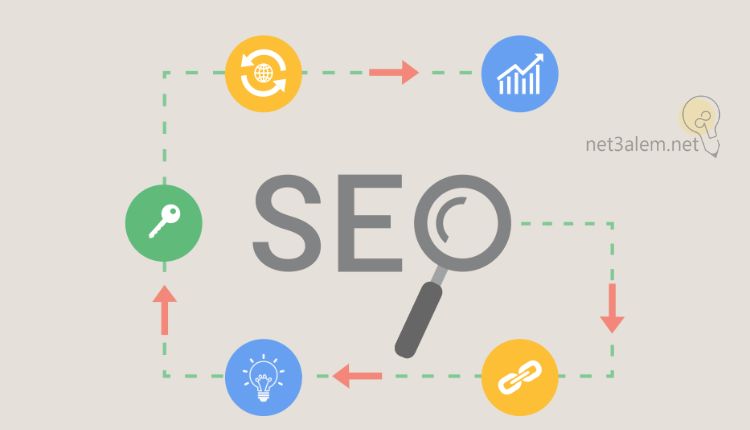 الفرق بين seo و sem؛ إليك أبرز 4 عناصر توضح الاختلاف بينهما 2 أدوات تحسين محركات البحث seo في الموقع: صورة مخطط بداخله كلمة seo يخرج منها صور لملة ومفتاح ورابط وغيرها
