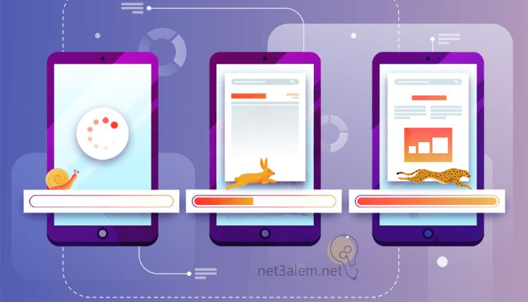 قياس سرعة الموقع؛ أبرز 8 طرق تساعدك على تسريع صفحات الويب 3 تحديد سرعة الموقع على الموبايل: صورة ثلاثة موبايلات الأول تسير أمامه سلحفاة والثاني أمامه أرنب والثالث أمامه نمر