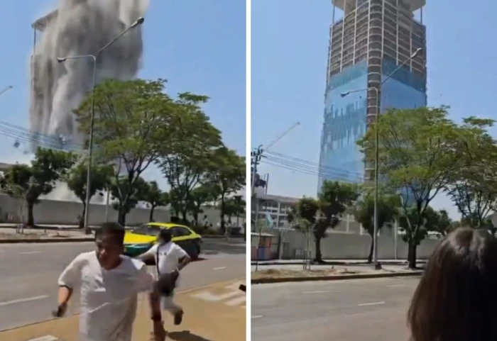 لحظة انهيار ناطحة سحاب وهروب المارة وسط الشارع بعد وقوع زلزال . صحيفة المرصد 5 لحظة انهيار ناطحة سحاب وهروب المارة وسط الشارع بعد وقوع زلزال . صحيفة المرصد